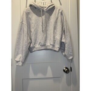 Lazy Sunday Women Long Sleeve Cropped Hoodie Large Gray Sporty Causal Sweatshirt